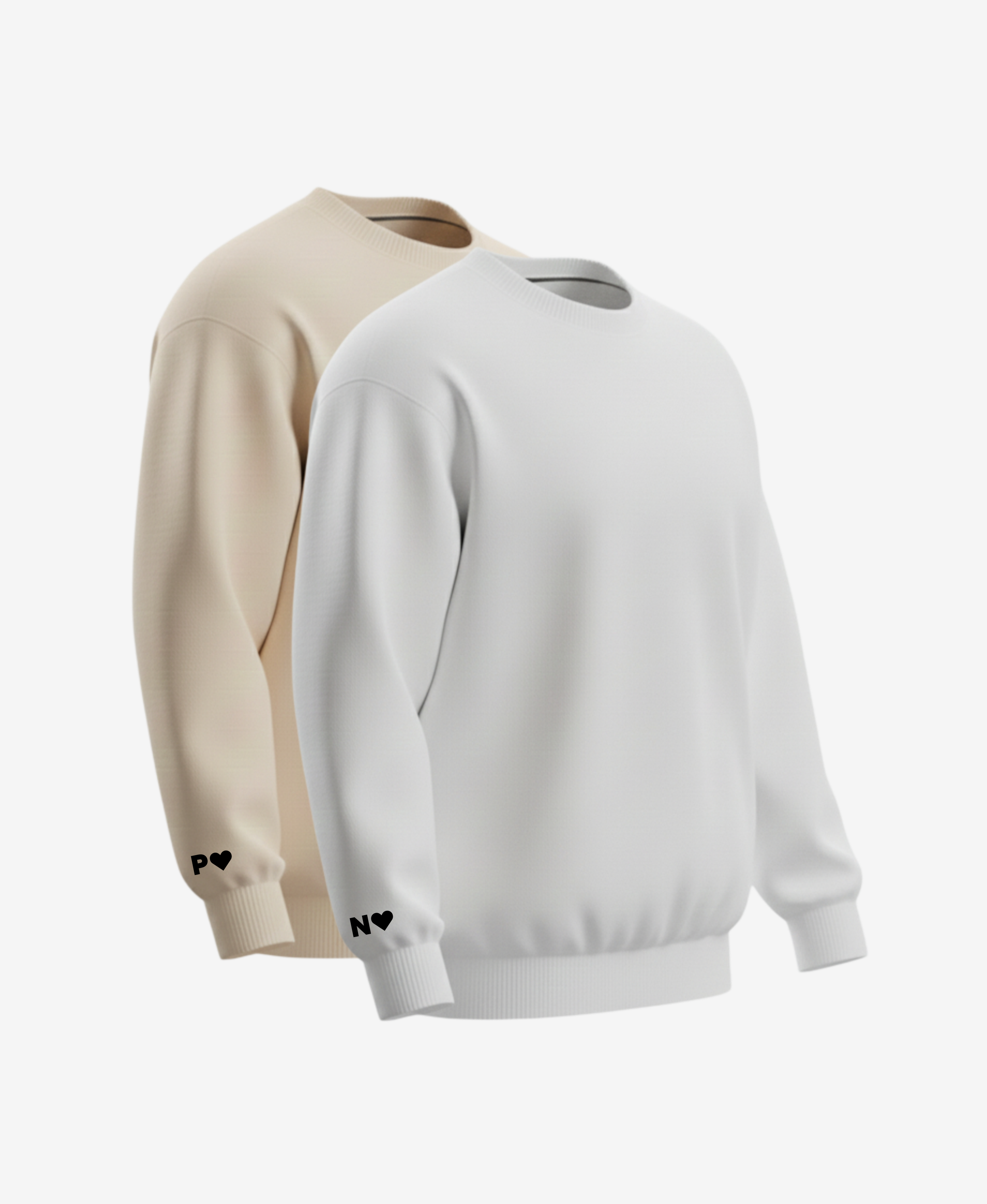 Párové mikiny s výšivkou iniciálu a srdíčka - bez kapuce