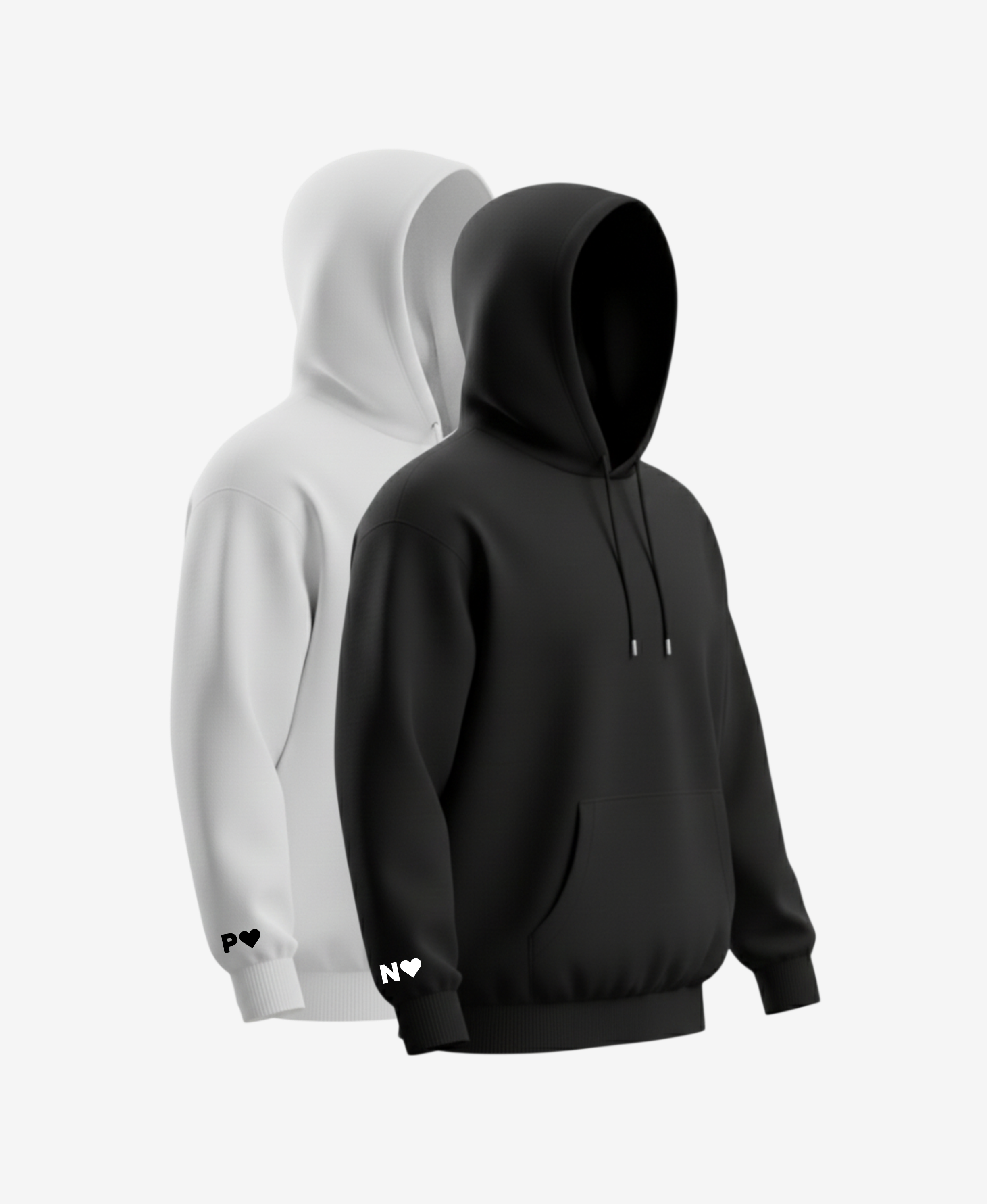 Párové mikiny s výšivkou iniciálu a srdíčka - s kapucí