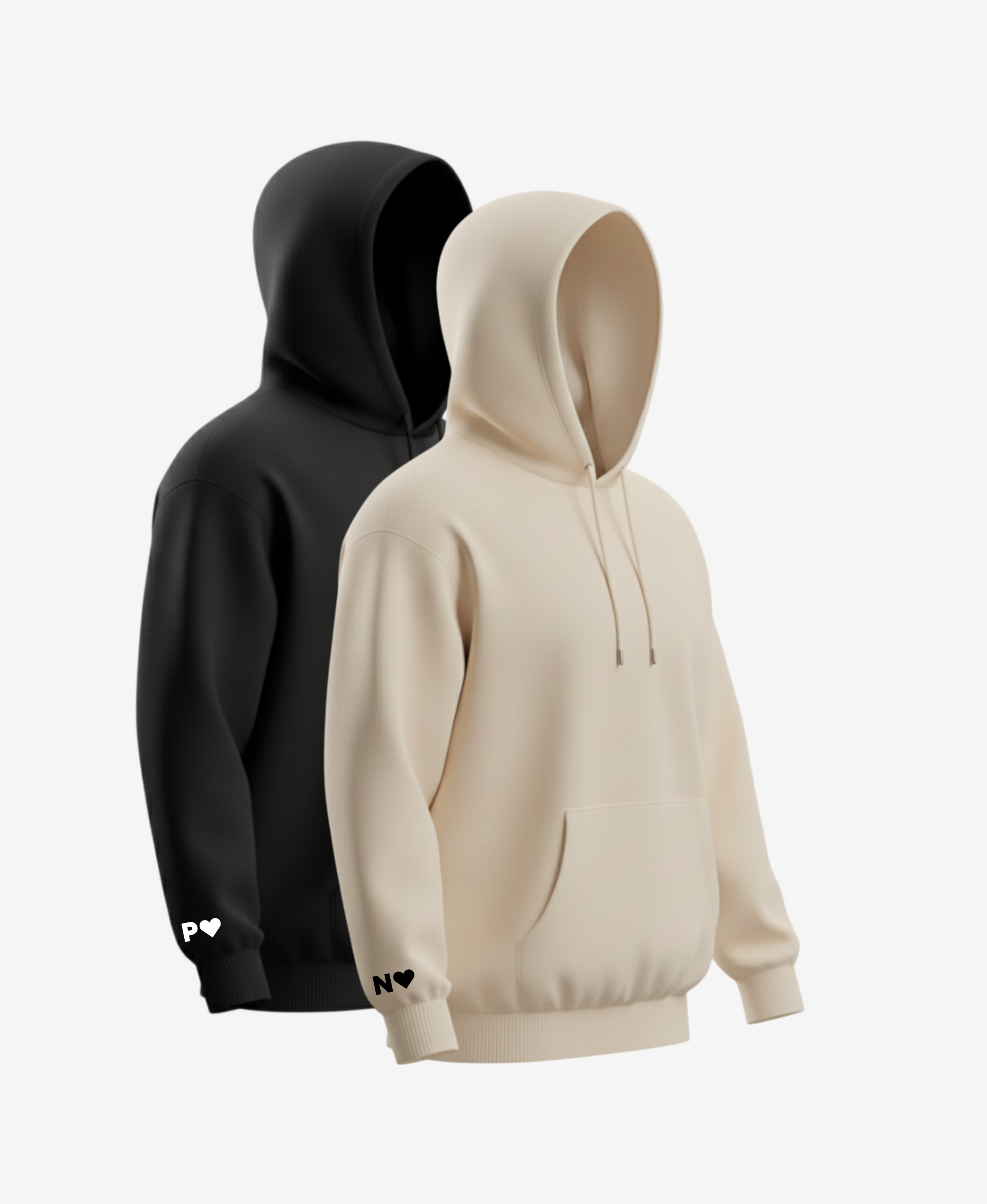 Párové mikiny s výšivkou iniciálu a srdíčka - s kapucí