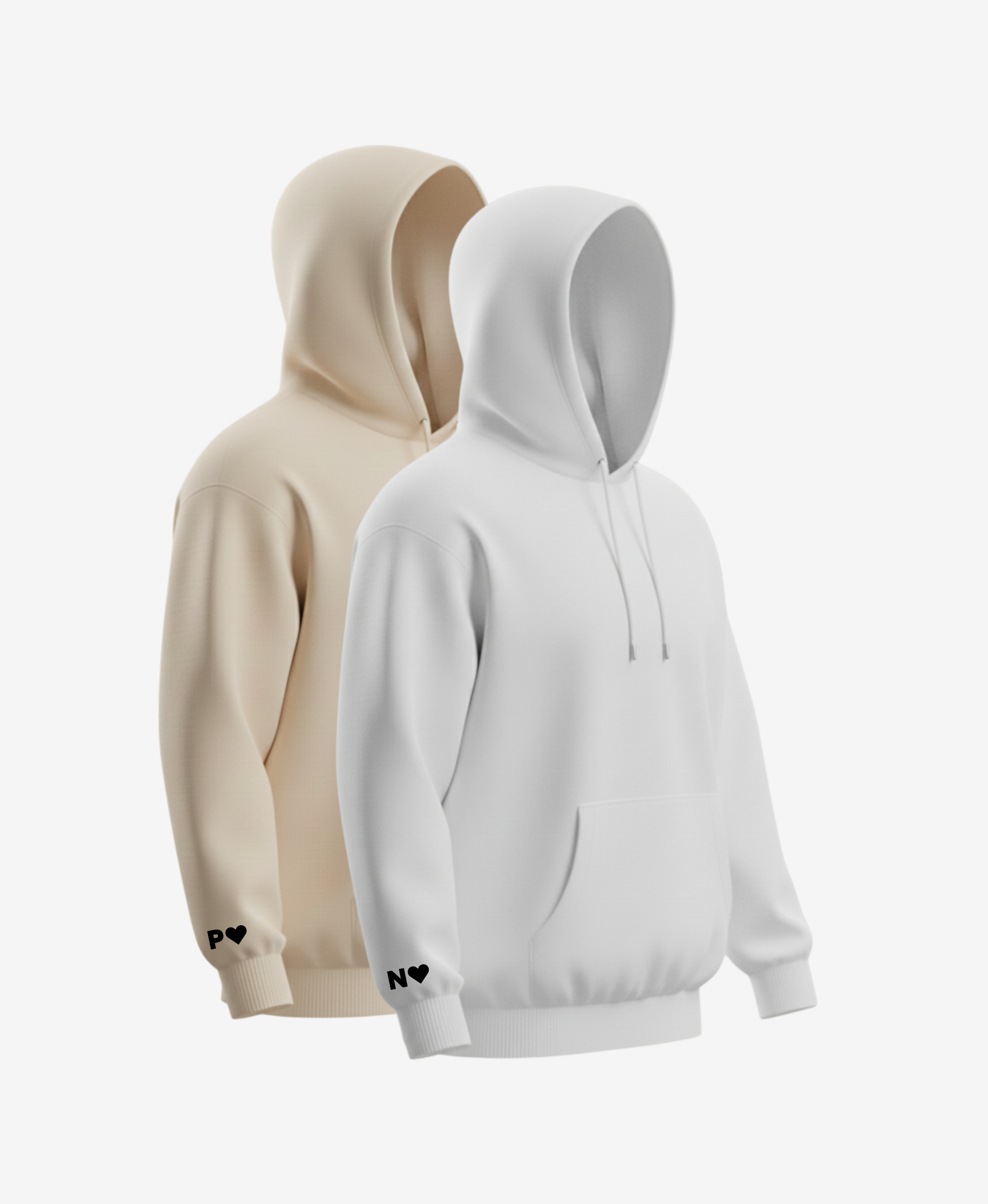 Párové mikiny s výšivkou iniciálu a srdíčka - s kapucí
